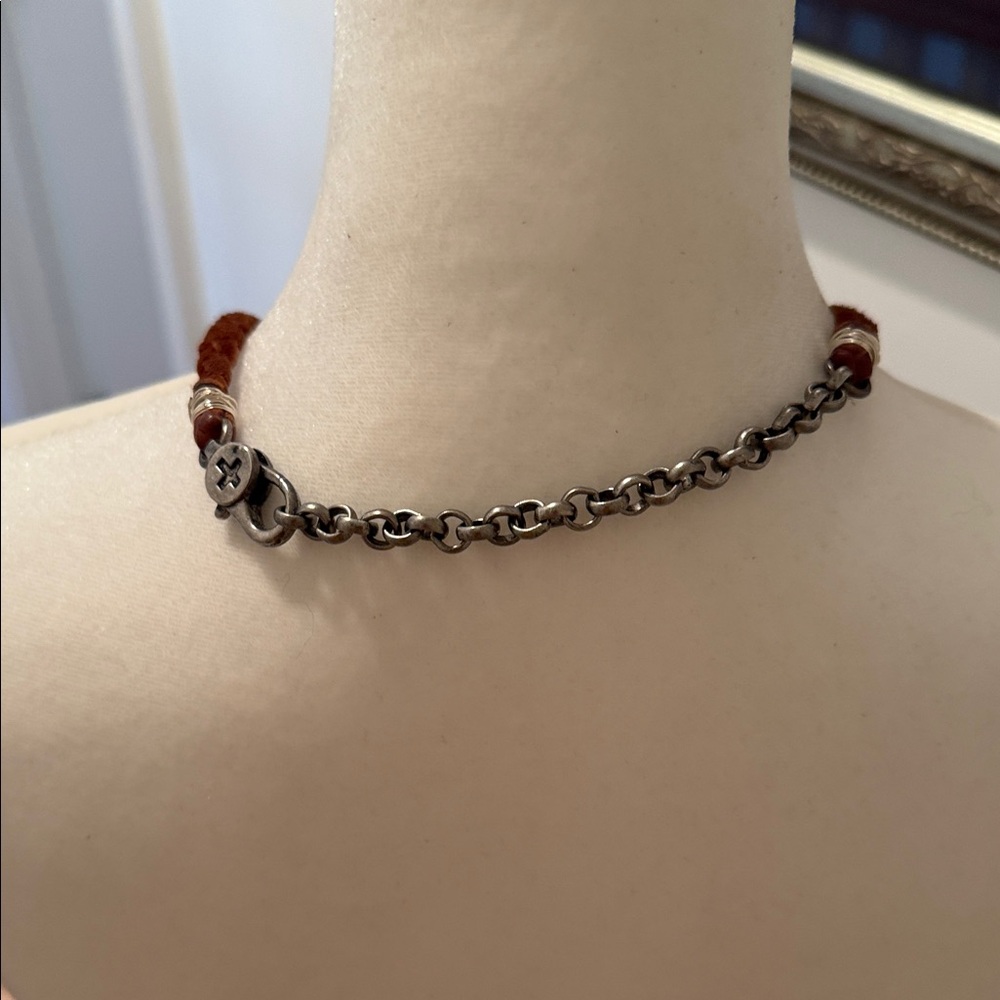 Braided Leather Necklace with Ring Accent - Picture 4 of 5